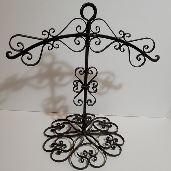 Vintage Rustic Scrollwork Wrought Iron Jewelry Tree Display Decor - Picture 2 of 5